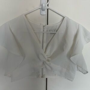 HYFVE Gray Cream Crop Tie Front Blouse